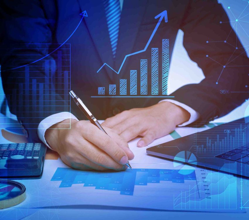 close up of businessman is analyzing data in office